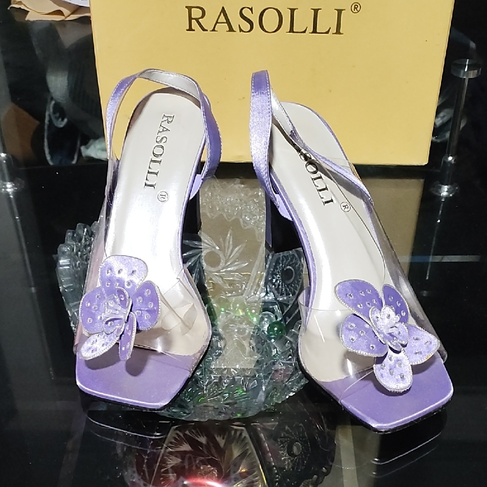 Rasolli Women's Purple clear Slingback Heels Size 6